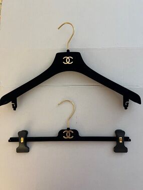 CHANEL Black Velvet Hangers with Gold CC Hardware (Pair)